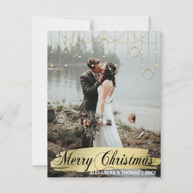 Cartes Pour Fêtes Annuelles Élégant Noël d'or premier marié engagé photo (Devant)