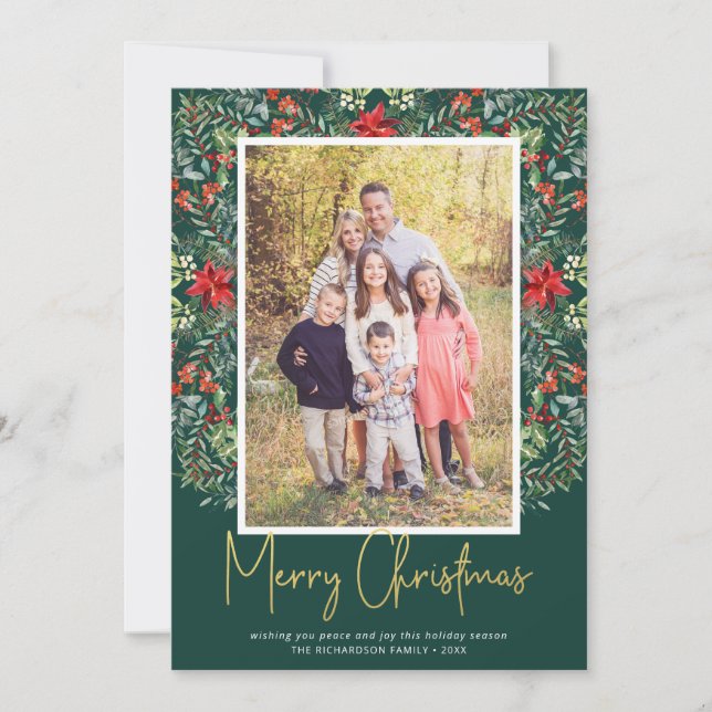 Cartes Pour Fêtes Annuelles Élégant Noël Floral Green Photo (Devant)