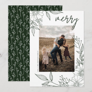 Cartes Pour Fêtes Annuelles Élégant Noël Floral Merry Green Photo