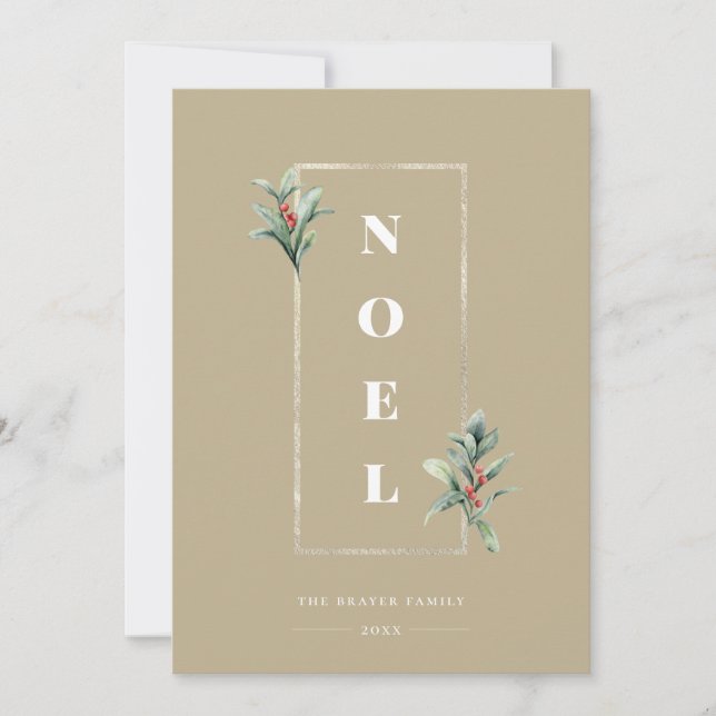 Cartes Pour Fêtes Annuelles Elégant NOEL Gold Hiver Berry Frame Photo Beige (Devant)