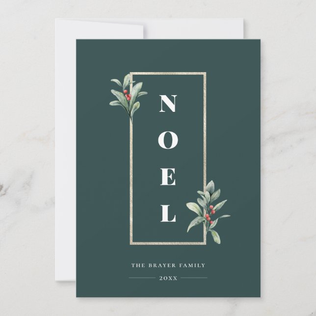 Cartes Pour Fêtes Annuelles Elégant NOEL Gold Winter Berry Frame Photo (Devant)