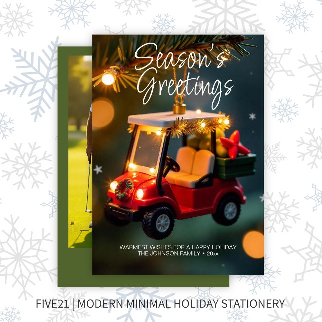 Cartes Pour Fêtes Annuelles Élégant Noël Golf Cart Ornament ・ Photo Vert (Créateur téléchargé)