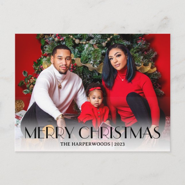 Cartes Pour Fêtes Annuelles Élégant Noël Jours fériés Script Famille Une photo (Devant)