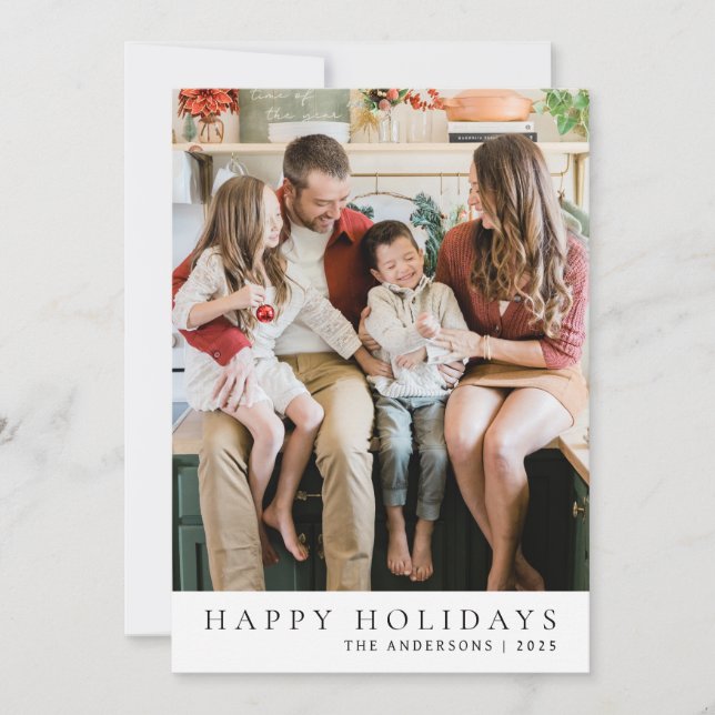 Cartes Pour Fêtes Annuelles Élégant Noël minimal | Famille moderne 1 photo (Devant)