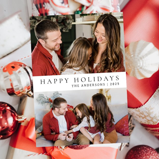 Cartes Pour Fêtes Annuelles Élégant Noël minimal | Famille moderne 2 Photo (Créateur téléchargé)