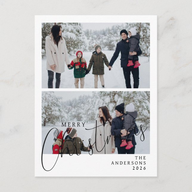 Cartes Pour Fêtes Annuelles Élégant Noël minimal | Famille moderne 2 Photo (Devant)