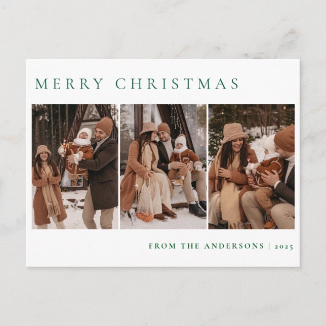 Cartes Pour Fêtes Annuelles Élégant Noël minimal | Famille moderne 3 Photo (Devant)