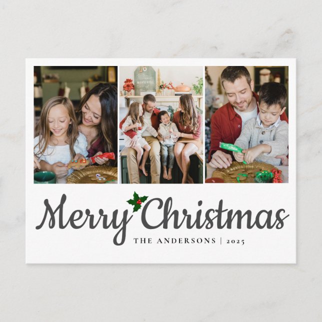 Cartes Pour Fêtes Annuelles Élégant Noël minimal | Famille moderne 3 Photo (Devant)