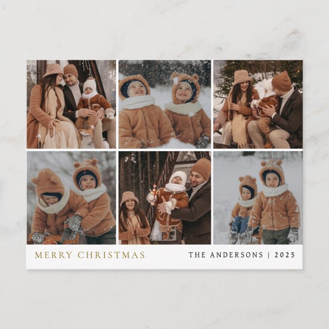 Cartes Pour Fêtes Annuelles Élégant Noël minimal | Famille moderne 6 Photo (Devant)