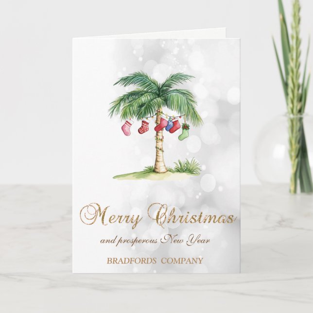 Cartes Pour Fêtes Annuelles Élégant Noël Palm Tree Chaussettes Bokeh (Devant)