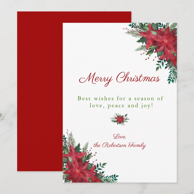 Cartes Pour Fêtes Annuelles Élégant Noël Rouge Poinsettia (Devant / Derrière)