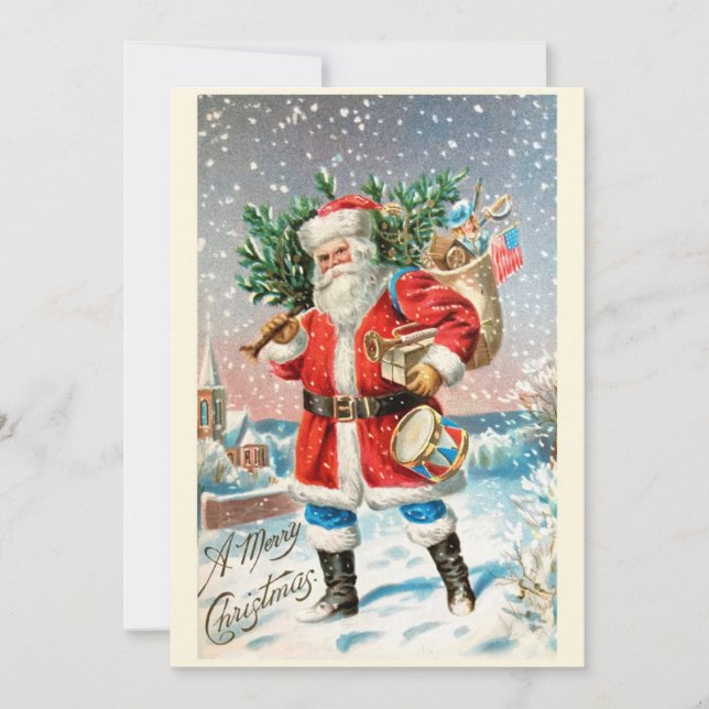 Cartes Pour Fêtes Annuelles Élégant Noël Vintage du Père Noël (Devant)