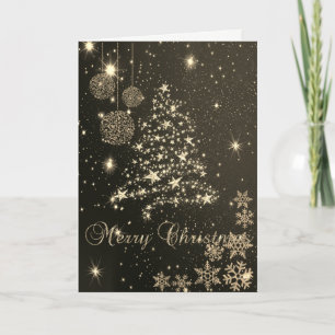 Cartes Pour Fêtes Annuelles Elégant Noir, Arbre de Noël en or Faux, Snowflakes