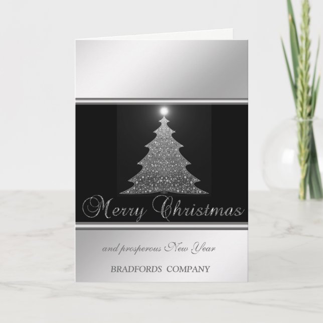 Cartes Pour Fêtes Annuelles Elégant Noir, Argent, Arbre de Noël, Compagnie (Devant)