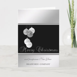 Cartes Pour Fêtes Annuelles Élégant Noir, Argent, Boules de Noël, Entreprise