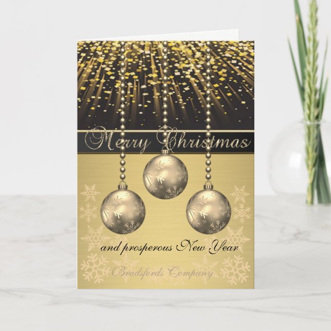 Cartes Pour Fêtes Annuelles Elégant noir, Boules de Noël Snowflakes, Société (Devant)