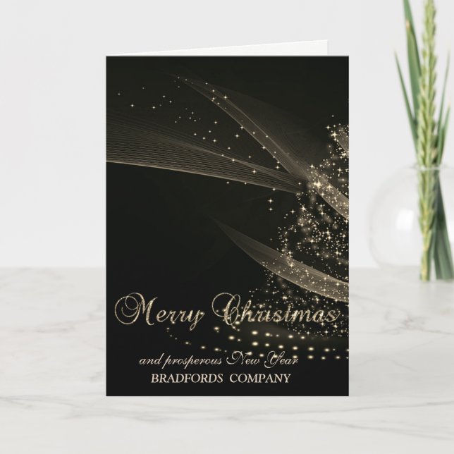 Cartes Pour Fêtes Annuelles Elégant Noir brillant Arbre de Noël, Société (Devant)