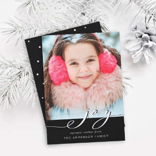 Cartes Pour Fêtes Annuelles Elégant noir et blanc Joy Script Photo