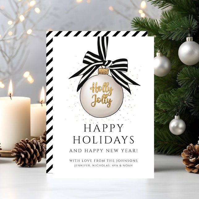 Cartes Pour Fêtes Annuelles Elégant Noir Et Blanc Joyeux Vacances (Elegant Black And White Happy Holidays Holiday Card)