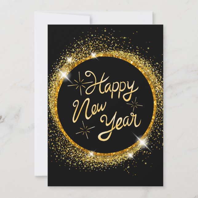 CARTES POUR FÊTES ANNUELLES ÉLÉGANT NOIR ET OR NOUVEL AN (Devant)