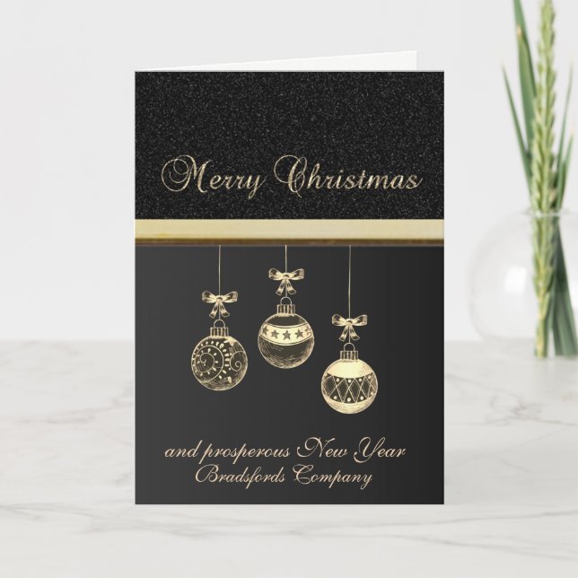 Cartes Pour Fêtes Annuelles Elégant noir, Ornements de Noël, Entreprise (Devant)