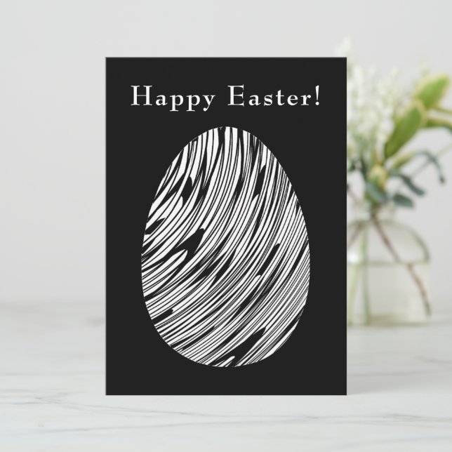 Cartes Pour Fêtes Annuelles Elégant Oeuf d'Art Abstrait moderne Noir Blanc Pâq (Debout devant)