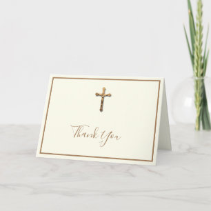 Cartes Pour Fêtes Annuelles Elégant or catholique Crucifix Merci religieux