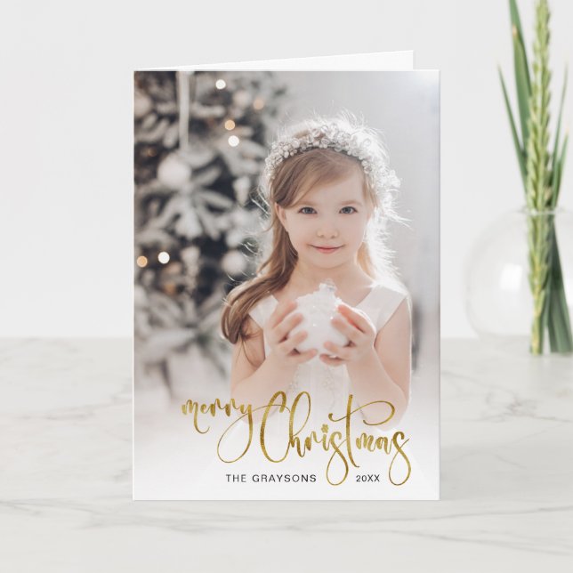 Cartes Pour Fêtes Annuelles Elégant or Joyeux Noël Calligraphie (Devant)