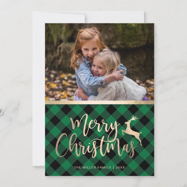 Cartes Pour Fêtes Annuelles Elégant or Joyeux Noël Plaid Photo personnalisée (Devant)