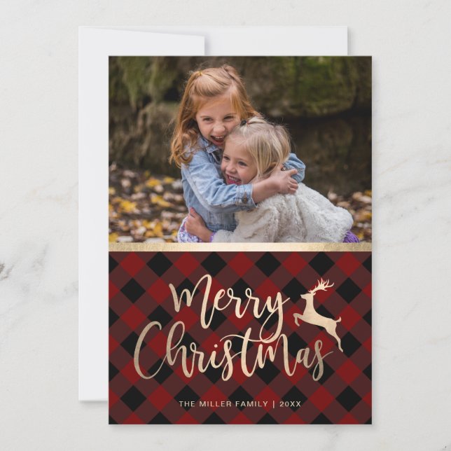 Cartes Pour Fêtes Annuelles Elégant or Joyeux Noël Plaid Photo personnalisée (Devant)