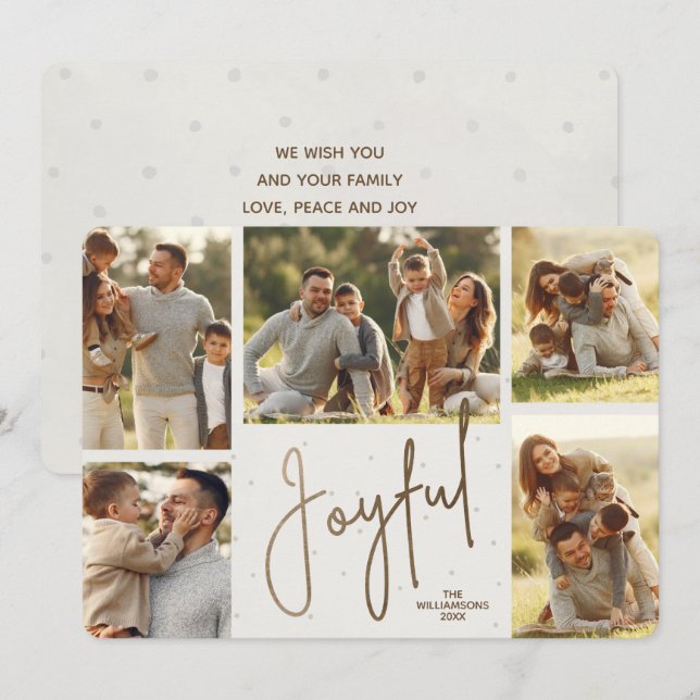 Cartes Pour Fêtes Annuelles Elégant or JOYFUL Multi Photo (Devant / Derrière)