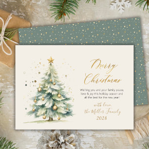 Cartes Pour Fêtes Annuelles Elégant or Script Aquarelle Arbre de Noël