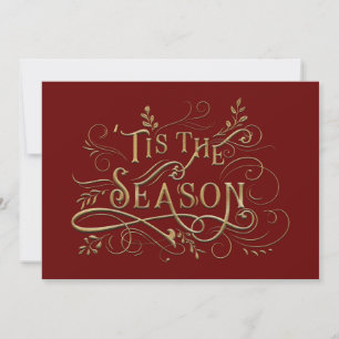 Cartes Pour Fêtes Annuelles Elégant Ornate Gold 'Tis Season Typographie