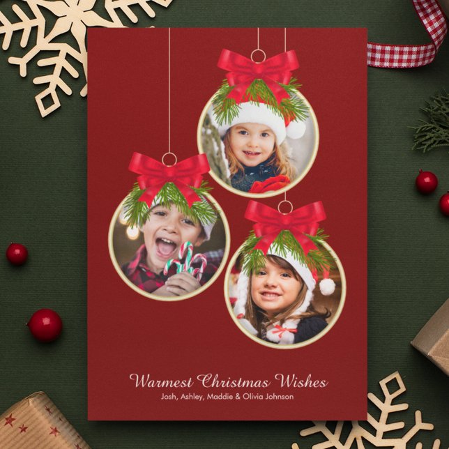 Cartes Pour Fêtes Annuelles Élégant ornement de Noël trois photo (Créateur téléchargé)