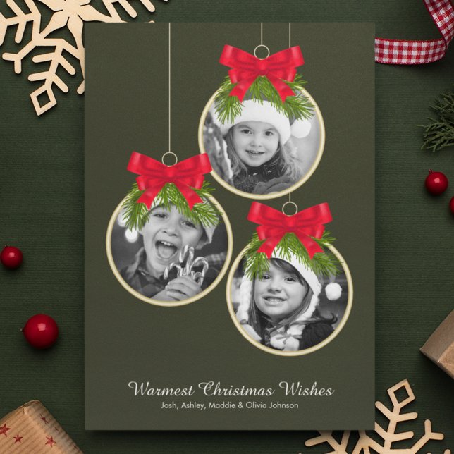 Cartes Pour Fêtes Annuelles Élégant ornement de Noël trois photo (Créateur téléchargé)