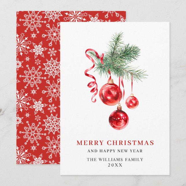 Cartes Pour Fêtes Annuelles Élégant ornement rouge Joyeux voeux de Noël (Devant / Derrière)