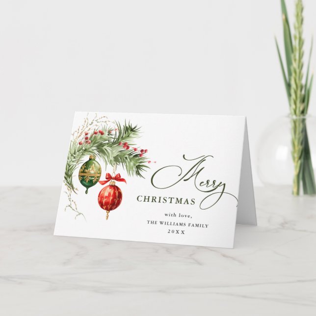 Cartes Pour Fêtes Annuelles Élégant ornement rouge Joyeux voeux de Noël (Devant)