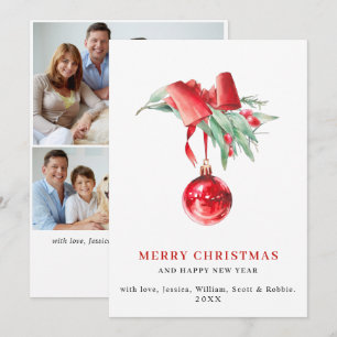 Cartes Pour Fêtes Annuelles Élégant Ornement Rouge Noël Salutation 3 PHOTO