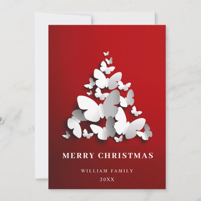 Cartes Pour Fêtes Annuelles Elégant papillon Monarque Noël Arbre de voeux (Devant)