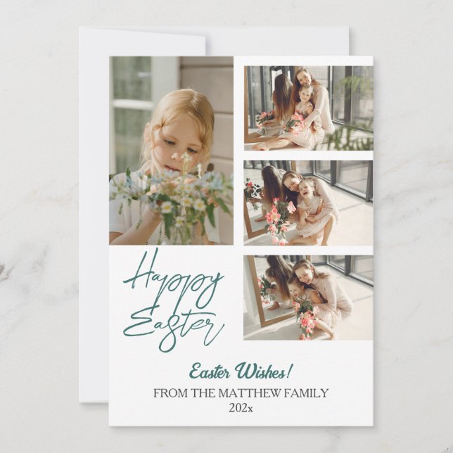 Cartes Pour Fêtes Annuelles élégant Pâques moderne, famille quatre photo colla (Devant)