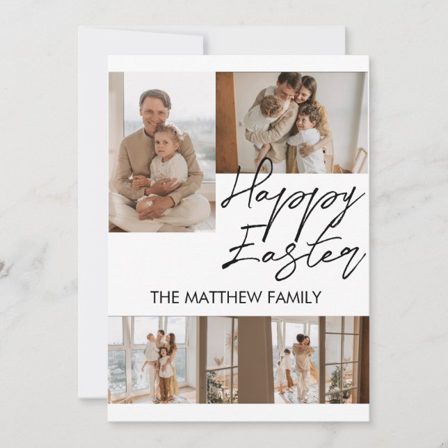 Cartes Pour Fêtes Annuelles élégant Pâques moderne, famille quatre photo colla (Devant)