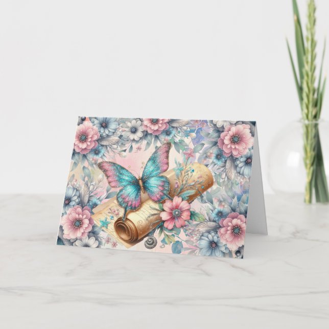 Cartes Pour Fêtes Annuelles Elégant Pastel Floral Butterfly Note Card (Devant)
