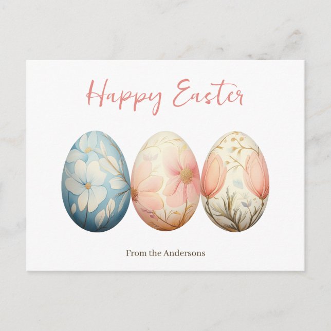 Cartes Pour Fêtes Annuelles Elégant Pastel Printemps Floral Oeufs de Pâques (Devant)