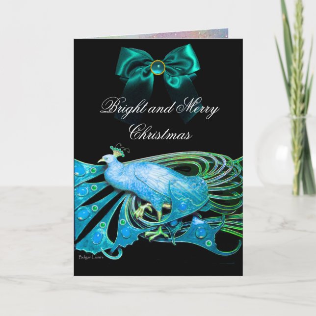 CARTES POUR FÊTES ANNUELLES ÉLÉGANT PEACOCK BLEU, PIERRES GEM ET NOËL BOÎTE (Devant)