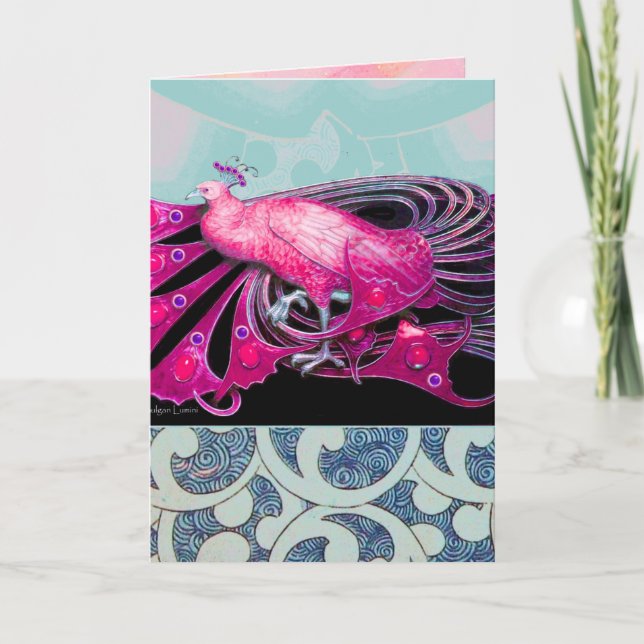 CARTES POUR FÊTES ANNUELLES ÉLÉGANT PEACOCK ROSE AVEC DES CHEMISES GÉOMÉTRIQUE (Devant)