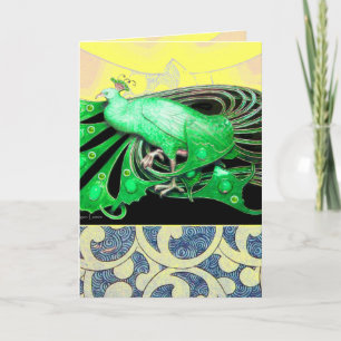 CARTES POUR FÊTES ANNUELLES ÉLÉGANT PEACOCK VERT AVEC DES CHEMISES GÉOMÉTRIQUE