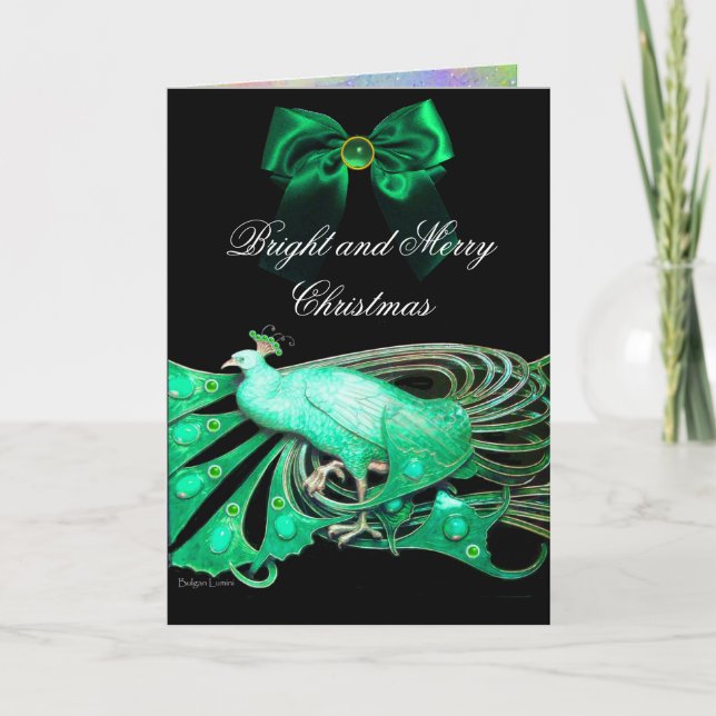CARTES POUR FÊTES ANNUELLES ÉLÉGANT PEACOCK VERT, PIERRES GEM ET NOËL BOÎTE (Devant)