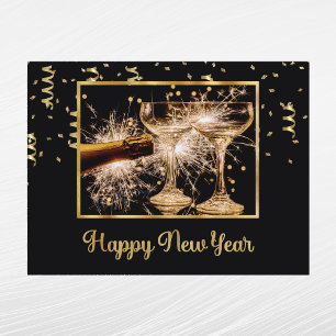 Cartes Pour Fêtes Annuelles Élégant Photo Champagne Nouvel An Noir Or