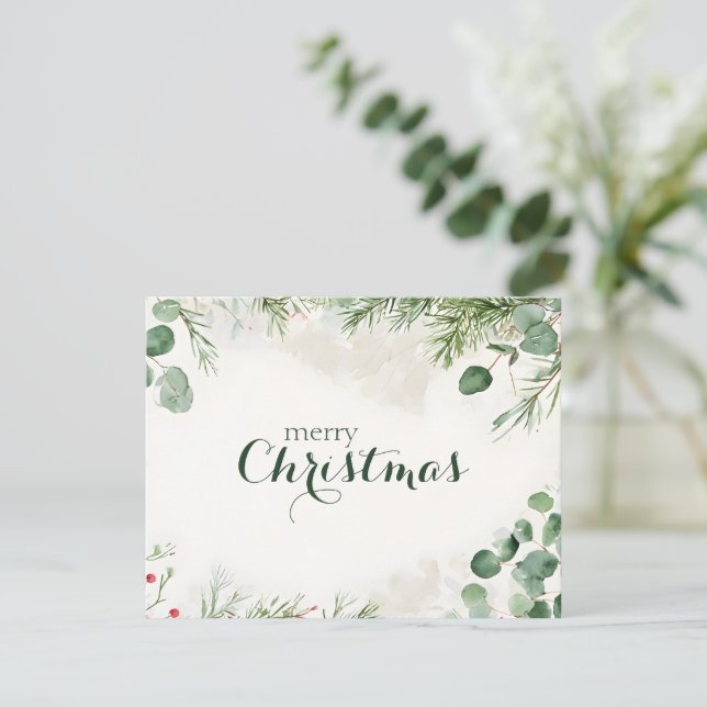 Cartes Pour Fêtes Annuelles Elégant pin d'aquarelle de Noël, non photo (Debout devant)