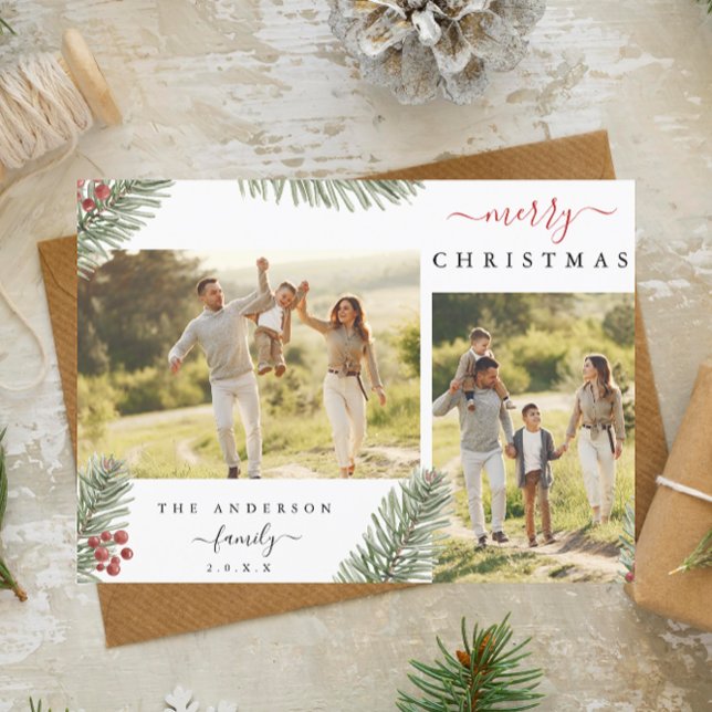 Cartes Pour Fêtes Annuelles Elégant Pin Rustique Noël 2 Photo personnalisée In (Créateur téléchargé)